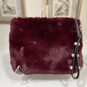 Stella and Dot burgundy faux fur clutch